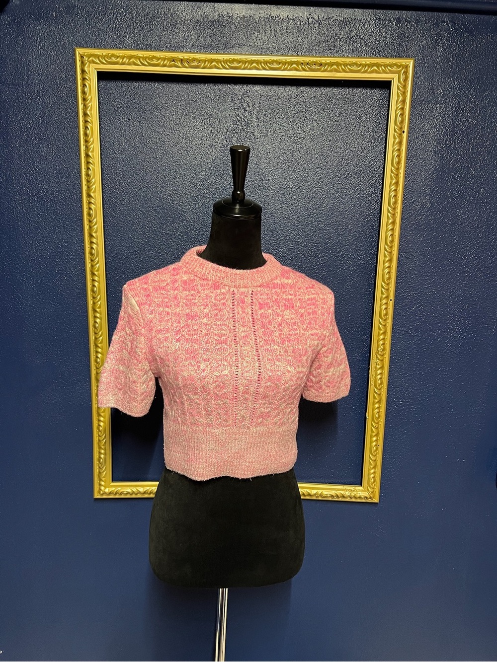 Zara Pink Cable-Knit Short Sleeve Crop Top